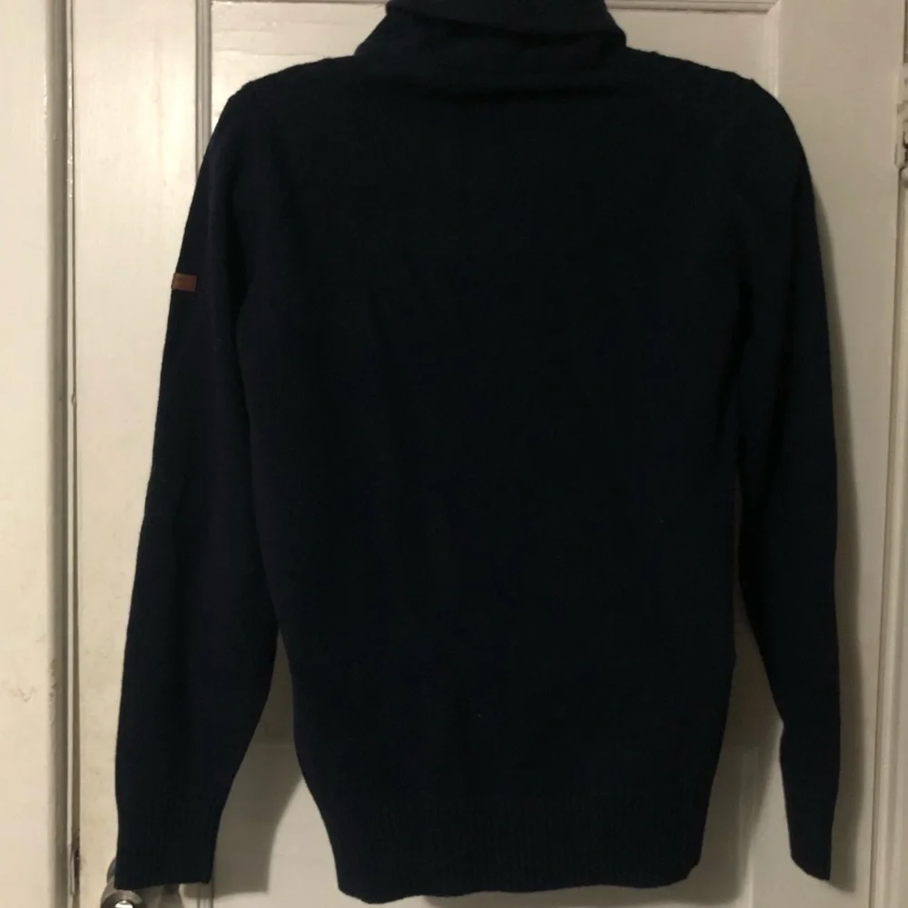 Ben Sherman Sweater Pullover Shawl Collar Blue Lambswool Cable Knit Sz Small